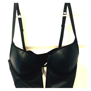 Bebe Pleather Deep V Long Line Bra